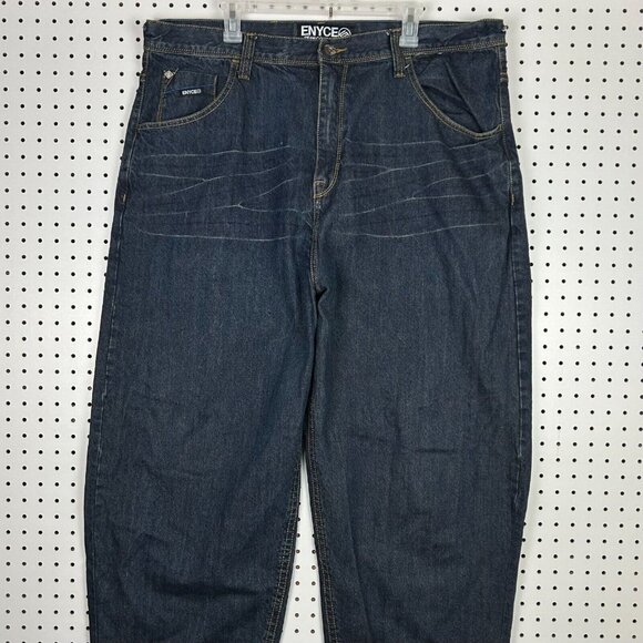 Enyce Y2K Denim Jeans42x32 Embroidered 90s Blue Logo Streetwear Skate Baggy Punk - Picture 4 of 6